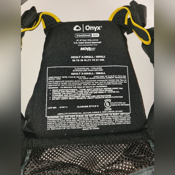 🔴NWOT Onyx MoveVent Dynamic Life Vest (Gray/Yellow, KIDS XL/ADULT X - Picture 5 of 9